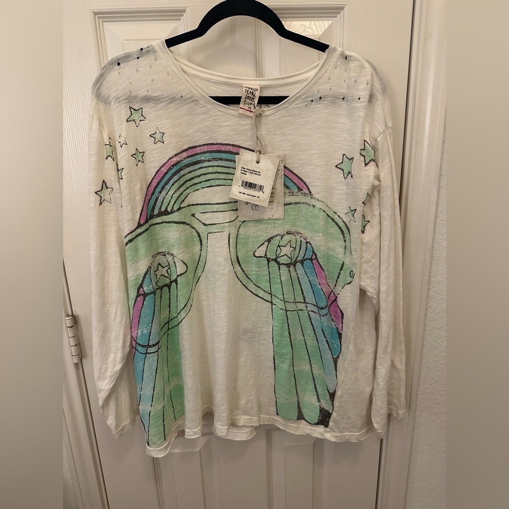Magnolia Pearl White Long Sleeve Tee with Rainbow Design